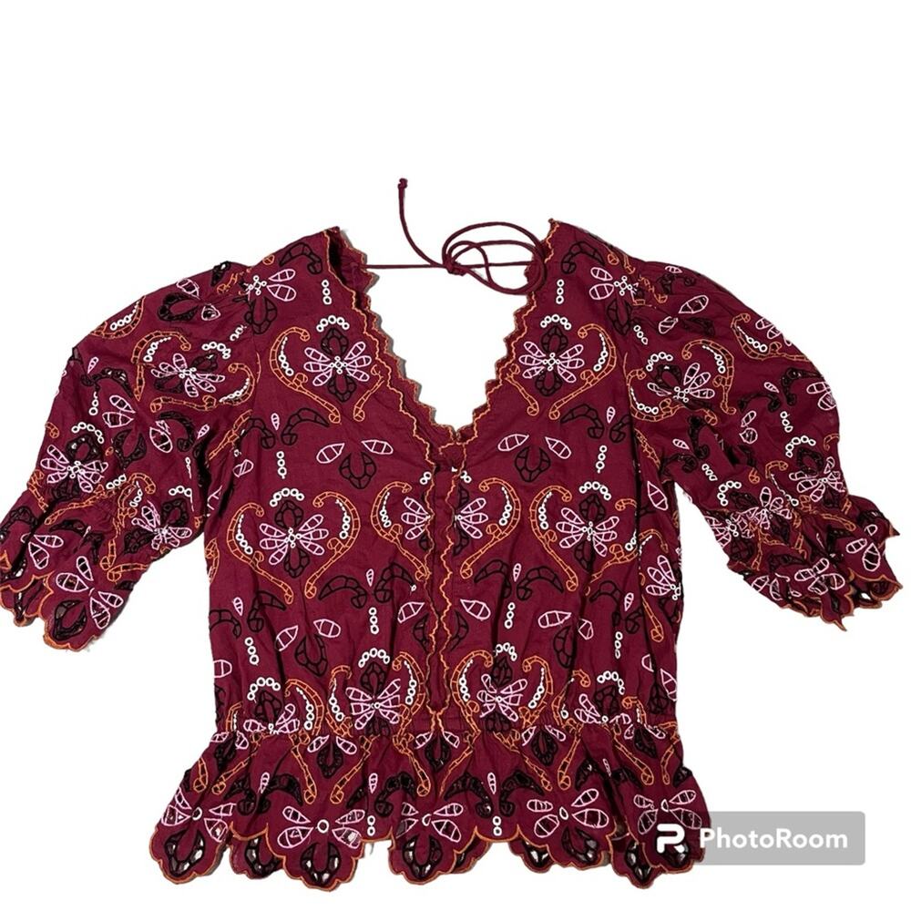 Anthropologie Women’s Deep Red Eyelet Blouse XS - Picture 3 of 10